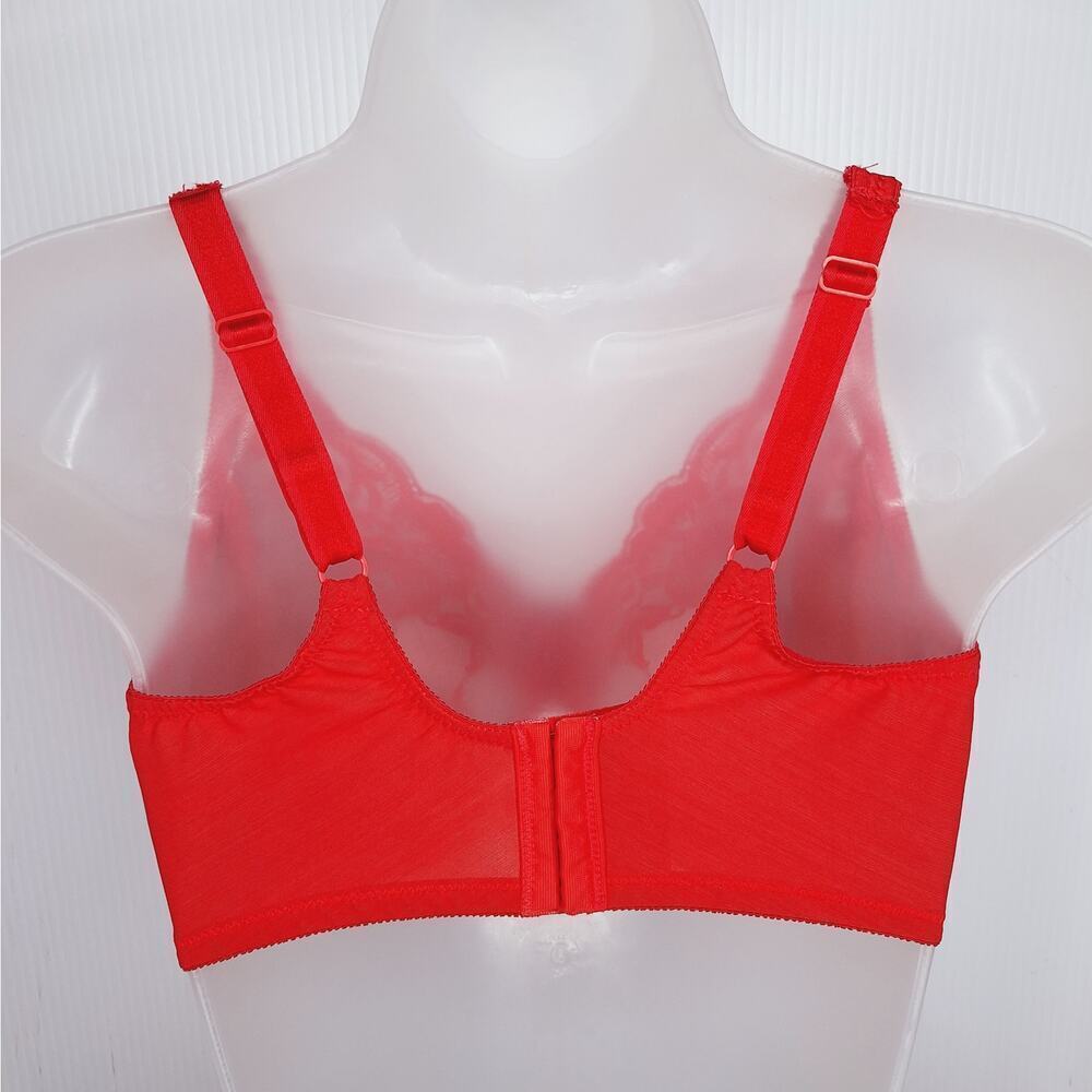 Vintage Victoria's Secret Gold Label Bra Lace 36DD Coral Red USA Nylon Underwire - Picture 9 of 11